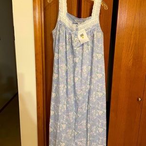 Lanz of Salzburg cotton and lace, Hummingbird floral long nightgown